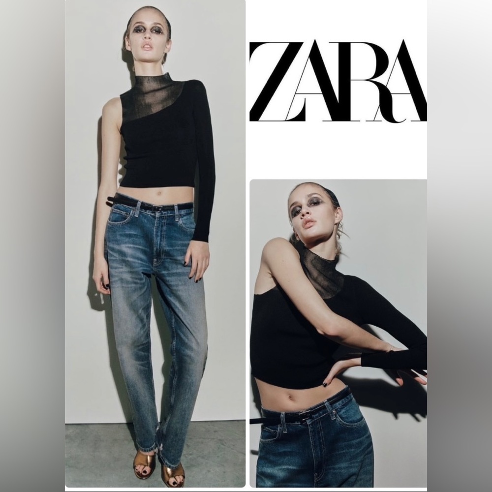 ASYMMETRIC KNIT MATCHING TOP - Black | ZARA